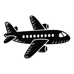 Fototapeta premium Airplane Doodle Silhouette, Vector, Icon, Logo, White Background.