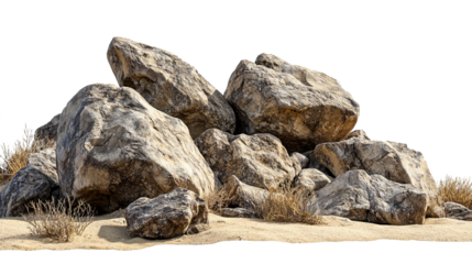 Pile of large rocks in the desert isolated on transparent background