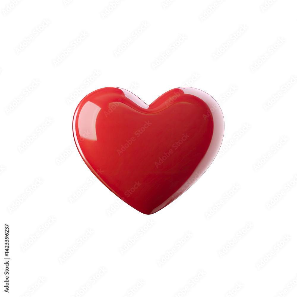 Poster glossy red heart shape 3d render isolated on transparent background for valentines day