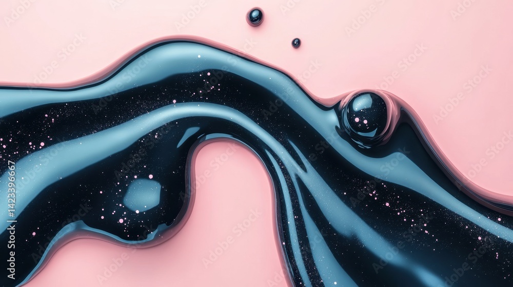 Poster liquid flowing down a soft pink surface creating an abstract visual with smooth curves and artistic 