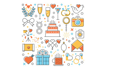 Set of cute stickers with сartoon birthday