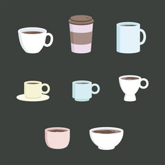Coffee mug collection set in isolated background