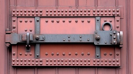 Close-up of a metal latch on a vibrant red door showcasing industrial design and functional aesthetics