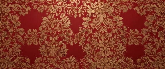 Subtle gold on deep red damask, intricate vector pattern  , seamless, vector