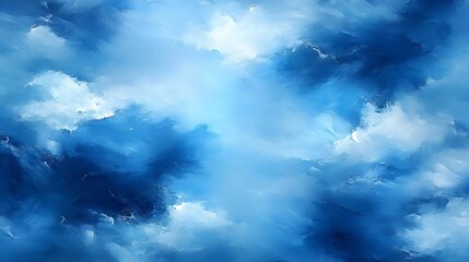 Abstract painting of dynamic sky with turbulent formations in shades of blue