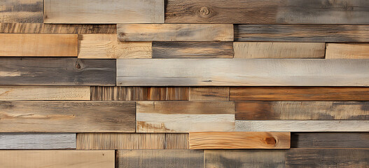 Naklejka premium barnwood wall cladding, thin and narrow wood strips with beautiful texture, stained in light brown color.