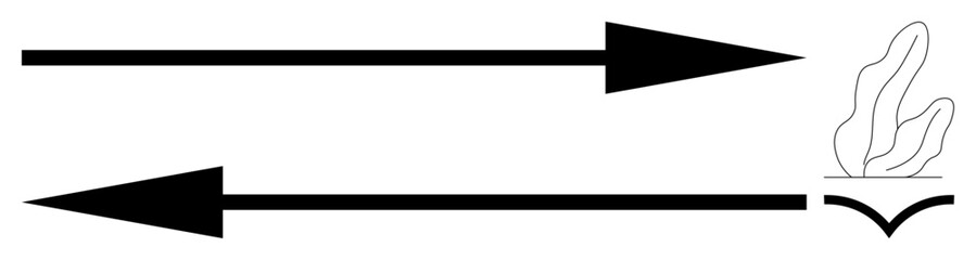 Obraz premium Two bold arrows pointing in opposite directions, one towards a soft flame illustrating opposition and duality. Ideal for conflict resolution, balance, competition, strategy, discussion, negotiation