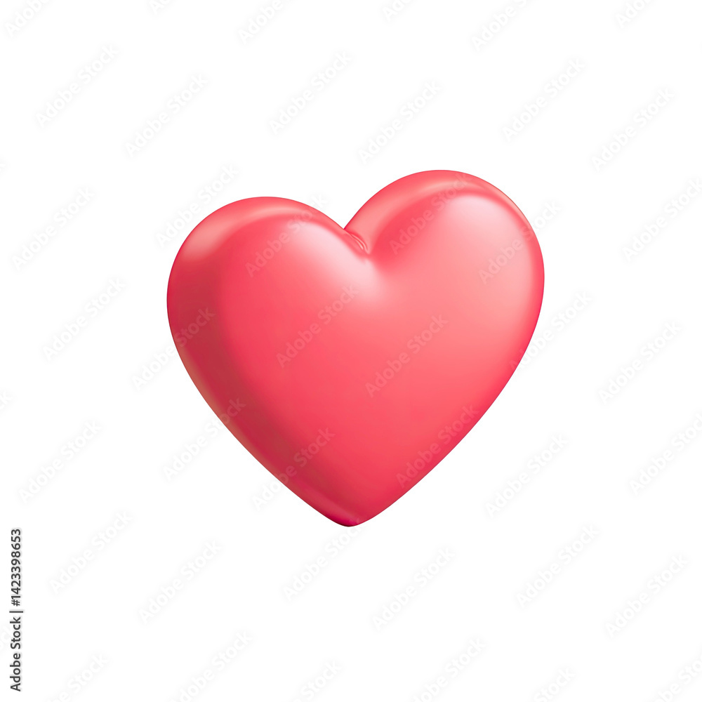 Poster 3d render of a shiny pink heart shape on transparent background