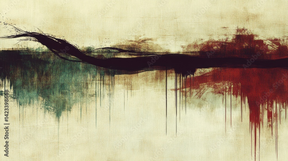 Poster artistic representation of a tree adorned with red and green paint creating a unique abstract colorf