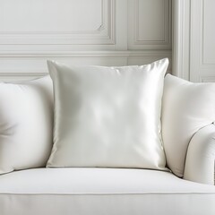 White square interior pillow mockup, throw pillow template in contemporary home room interior, AI generated home decor