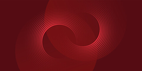 Abstract red background with glowing curve lines. Modern shiny red gradient geometric circle lines pattern. Futuristic concept. Suit for banner, brochure,