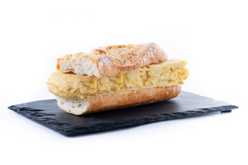 Spanish potato omelette sandwich isolated on white background