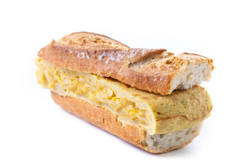 Spanish potato omelette sandwich isolated on white background