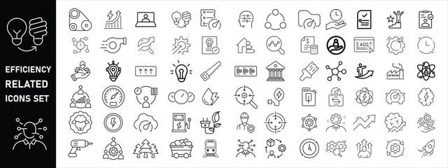 Set of efficiency related line icons. Productivity, optimization, improvement etc.