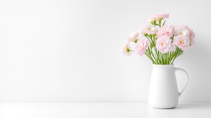 Naklejka premium Delicate Pink Flowers in a White Pitcher (1)