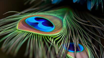 Naklejka premium Close-up peacock feathers Generative AI