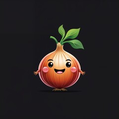 Obraz premium onion character on plain black background illustration icon logo concept 