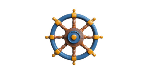 Obraz premium Wooden Ship Steering Wheel. Nautical Navigation And Maritime Symbolism Isolated On Transparent Background