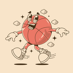 Basketball character in jumping pose with happy face