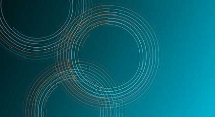 Fototapeta premium Circular Data Flow: Teal & Orange Lines Weaving on Gradient Backdrop, Implies Connectivity & Progress, Creates Modern Tech Feel for Presentations or Websites.