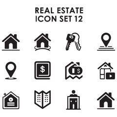 Real Estate Line black Icon Set. A comprehensive collection of stylish and professional icons designed for the real estate industry, perfect for enhancing property listings, websites,
