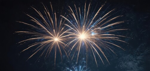 Fototapeta premium Vibrant blue fireworks exploding in dark, starlit sky Isolated , glitter, image, powerful