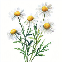 My Watercolor hand-painted Chamomile branch painting illustration isolated on a white background,  illustration, AI fruit painting design
