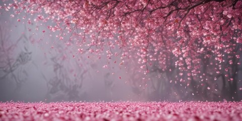 Mesmerizing cascade of abstract pink sakura petals against a blurred backdrop  ,  drifting,  falling petals