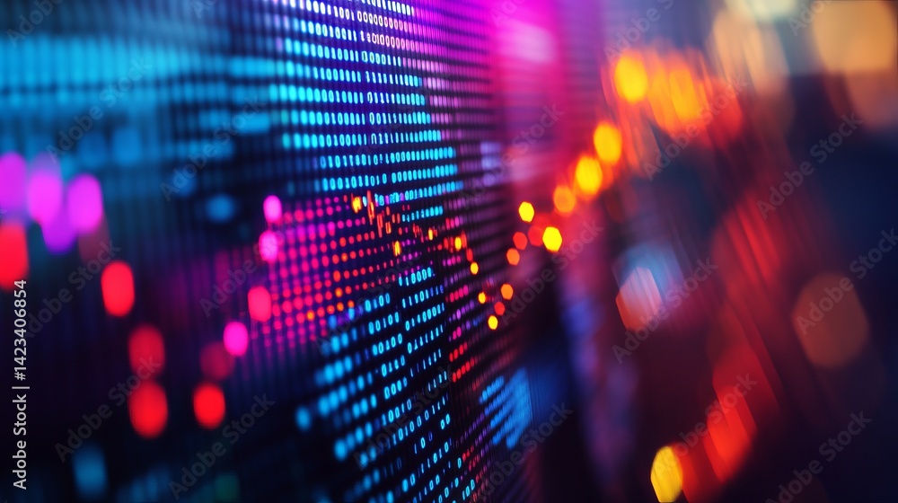 Aufkleber abstract digital data stream with vivid neon lights and colorful blurry background red code blue pin