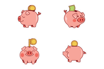 Cute Piggy Bank Character Illustration Set