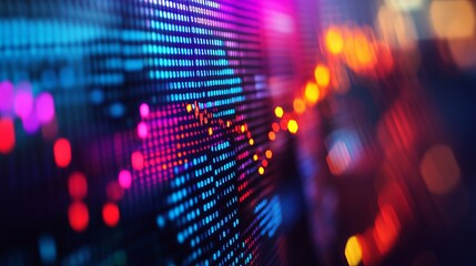 Obraz premium Abstract digital data stream with vivid neon lights and colorful blurry background red code blue pink
