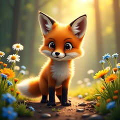 The puppies are walking around beautifully in the flower garden.