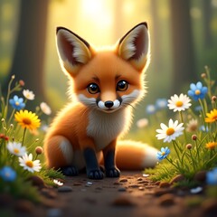 The puppies are walking around beautifully in the flower garden.