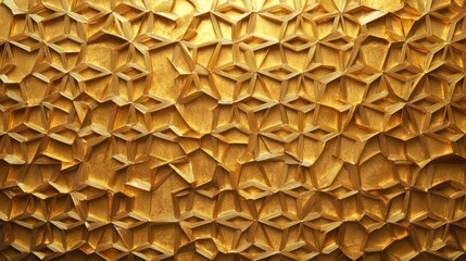 A gold geometric pattern with intricate, textured facets.