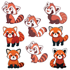 Naklejka premium set of cartoon vector red panda