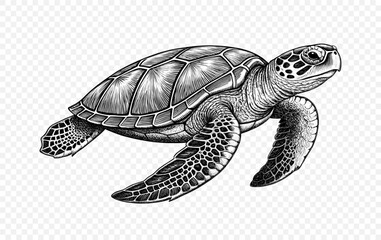 Detailed Sea Turtle Vector Illustration in Engraving Style