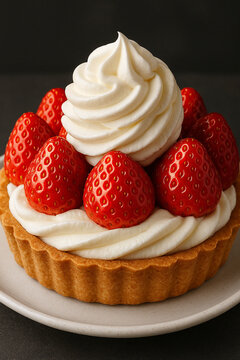 Delicious strawberry Cacke with whipped cream and fresh berries