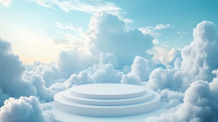 Serene White Platform Above Soft Clouds, Heavenly Scene, Peaceful Atmosphere