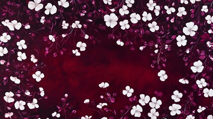 White Blossoms on a Deep Crimson Canvas, a Stunning Floral Masterpiece