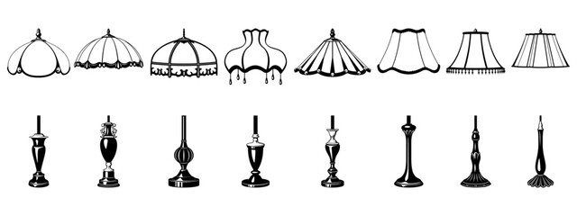 Table Lamps with Light shades. Stands and light shades separately for design. Vector cliparts isolated on white.