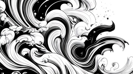 Fototapeta premium Abstract swirling waves, digital art, white background, design element