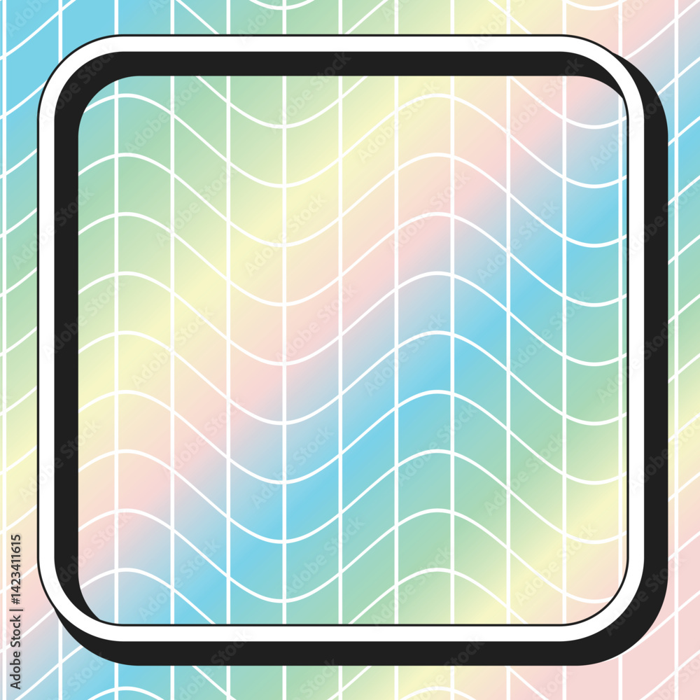 Poster rainbow foil with curved grids, white rounded border frame background