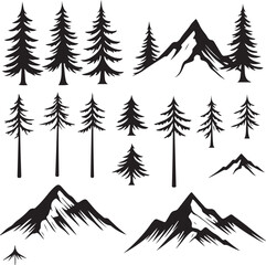 Obraz premium Adventure Mountain Biking Silhouettes with Pine Forest and Alpine Scenery