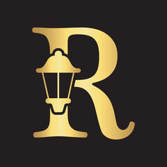 Initial Lantern Logo Combine With Letter R Vector Template © arafatstock