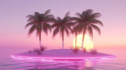 Pink neon island sunset palms