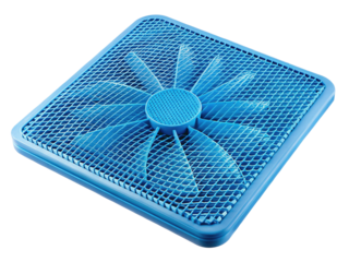 Blue Square Grid Mat with Circular Center and Flower Design Pattern