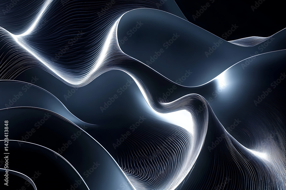 Poster curved lines of light create a dynamic pattern in a dark abstract composition