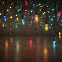 Naklejka premium Twinkling red, green, blue, yellow Christmas lights Festive holiday bokeh background , pattern, bright, design