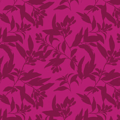Simple monochrome two-color seamless pattern with flowers silhouette.