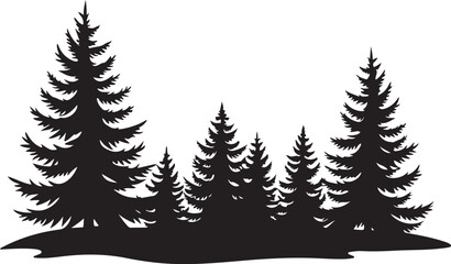 Obraz premium Epic Mountain Biking Adventure Silhouette with Pine Forest, Moon, and Wilderness Scenery
